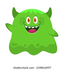 Funny cartoon ghost. Illustration of cute flying alien. Halloween design. Vector isolated