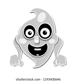 Funny cartoon Ghost on white background. Happy Halloween.Vector illustration