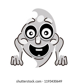 Funny cartoon Ghost on white background. Happy Halloween.Vector illustration