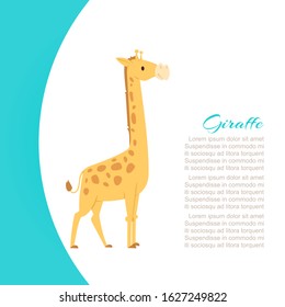 Funny cartoon giraffe animal vector illustration isolated on white background. Happy giraffe for kindergarten, elementary school, toy store or kids clothing shop. Logotype for children brand.