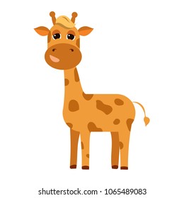 funny cartoon giraffe flat with hair