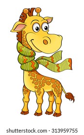 Funny cartoon giraffe with scarf