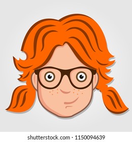 Funny cartoon Girl Face icon. Vector illustration.