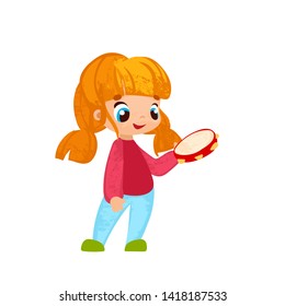 Funny cartoon girl with music instrumentin children's style. Vector illustrations for children books or posters.