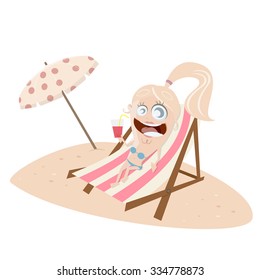 funny cartoon girl on lounger