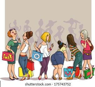 funny cartoon girl in a shop window