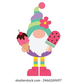 Funny cartoon gnome with ice cream vector  illustration
