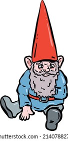 Funny Cartoon Gnome with Red Hat and Beard Illustration