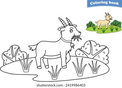 Funny cartoon goat. Coloring pages. Vector illustration