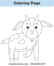 Funny cartoon goat. Coloring pages. Vector illustration