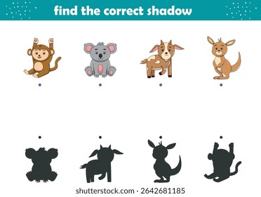 Funny cartoon goat. find the correct shadow. Kids Education games. Cartoon vector illustration