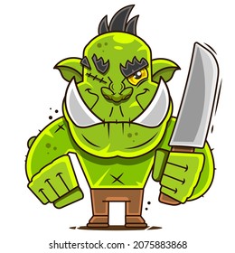 Funny cartoon goblin or troll face with different expressions. Vector character illustration.