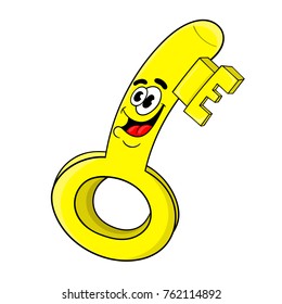 Funny cartoon gold key design of the character. vector illustration