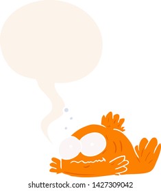 funny cartoon goldfish with speech bubble in retro style