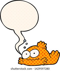 funny cartoon goldfish with speech bubble in comic book style