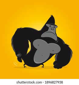 funny cartoon gorilla scratching his back vector illustration