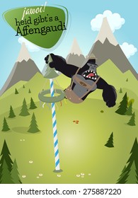 funny cartoon gorilla with sign that means yes today there will be ape fun