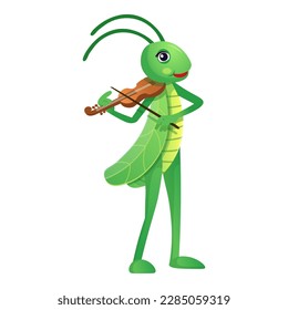  Funny cartoon grasshoppers. Grasshopper stands and plays the violin. Cartoon grasshoppers for children on a white background