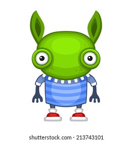 Funny Cartoon Green Alien. Vector illustration EPS10