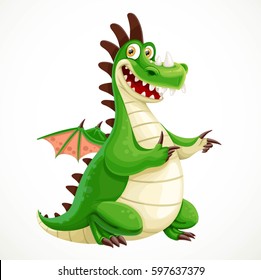 Funny cartoon green dragon isolated on a white background