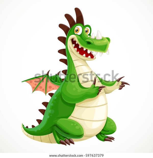 Funny Cartoon Green Dragon Isolated On Stock Vector (Royalty Free ...