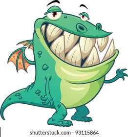 Funny cartoon green dragon.Vector illustration with simple gradients. All in a single layer.