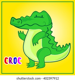 Funny, cartoon, green, isolated, crocodile