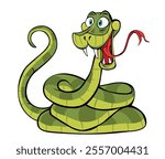 Funny cartoon green snake in comic style. Symbol of China New year. Vector on transparent background