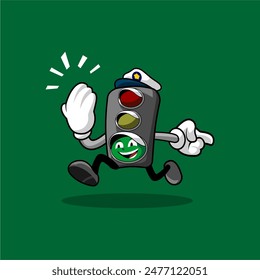 funny cartoon green traffic light running start signal