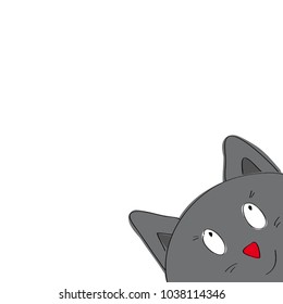 Funny cartoon grey cat looking from the corner of the page - original hand drawn illustration