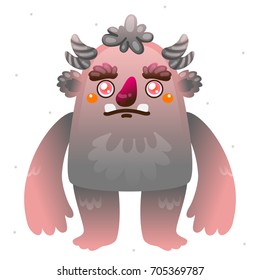 Funny cartoon grey-pink monster, isolated in background, children's illustration for Halloween or birthday, design, vector.