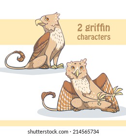 Funny cartoon griffins. Character design.  Vector illustration, EPS 10. Contains transparent objects