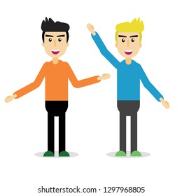funny cartoon guy in casual clothes, gesturing 