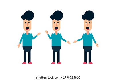 funny cartoon guy in casual clothes, gesturing . Isolated on white.