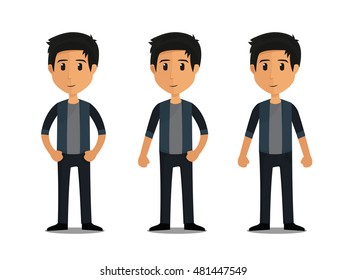 funny cartoon guy with jacket in various poses