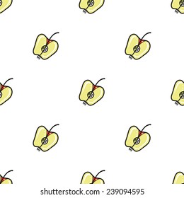 Funny cartoon half apple vector seamless pattern. 
