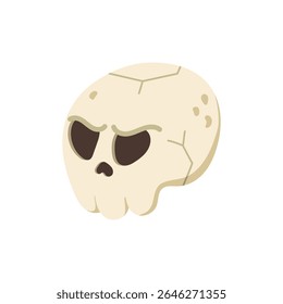 Engraçado desenho animado Halloween crânio irritado. Crânio humano vetorial isolado em fundo branco. Clipart para decoração, elemento de design, adesivo.