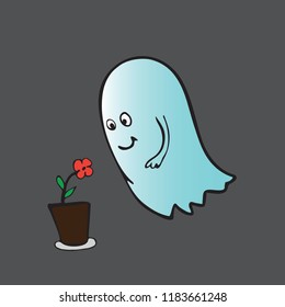 Funny cartoon Halloween Ghost. Vector illustration