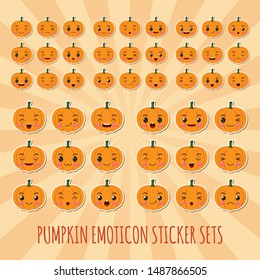 Funny cartoon halloween pumpkin emoticon sticker sets