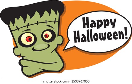 Funny cartoon Halloween sticker with Frankenstein monster head