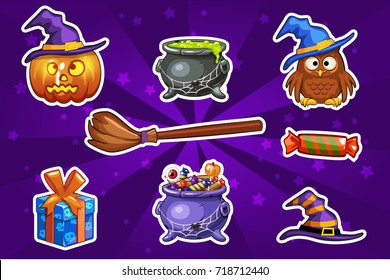 Funny cartoon halloween vector icons, Holiday symbols