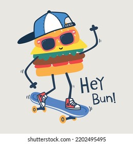 funny cartoon hamburger skating vector illustration 