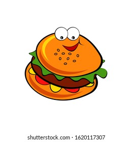 Funny cartoon hamburger. Vector illustration
