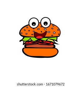 Funny cartoon hamburger. Vector illustration