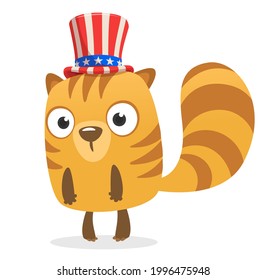 Hübscher Cartoon Hamster oder Chipmunk mit Uncle Sam Hut. Marmot Charakter Design für American Independence Day. Vektorgrafik für Druck, Plakat oder Einladung für USA 4. Juli Urlaub