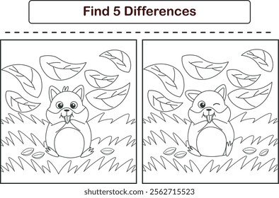 Funny cartoon hamster. Find 5 differences. Kids Education games. Cartoon vector illustration