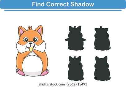 Funny cartoon hamster. find the correct shadow. Kids Education games. Cartoon vector illustration