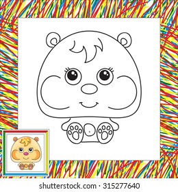 Funny cartoon hamster. Vector illustration for children. Coloring book for kids
