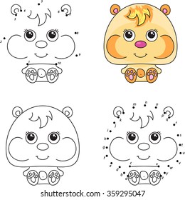 Funny cartoon hamster. Vector illustration. Coloring and dot to dot educational game for kids