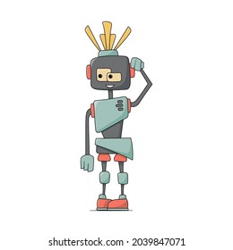 Gracioso robot dibujado a mano con dibujos animados. Ilustración para niños.